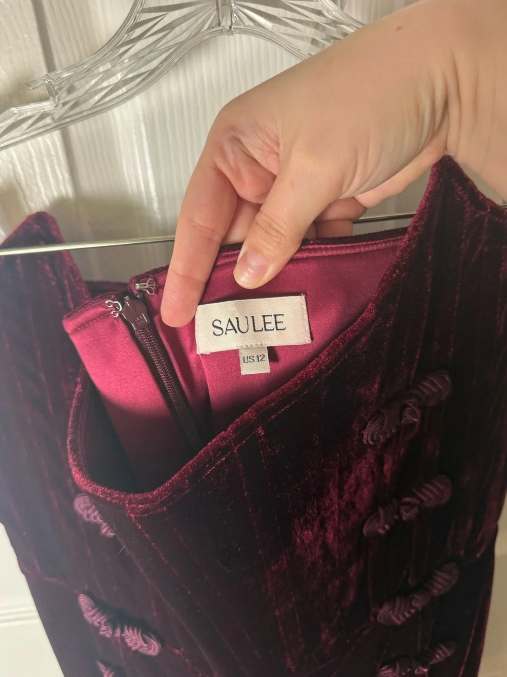 Sau Lee Vesper Strapless Velvet Gown in Wine / Burgundy 12